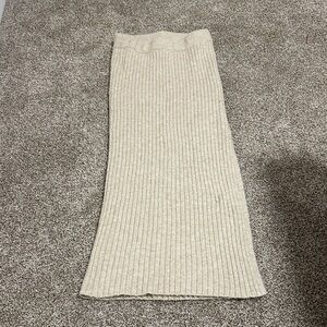 American Eagle Ribbed Knit Midi Skirt in Cream